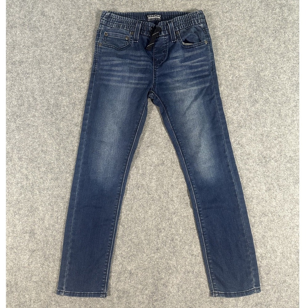 Signature Levi Strauss Gold Pull-On Jeans Boys 7 Blue Stretch Denim ElasticWaist